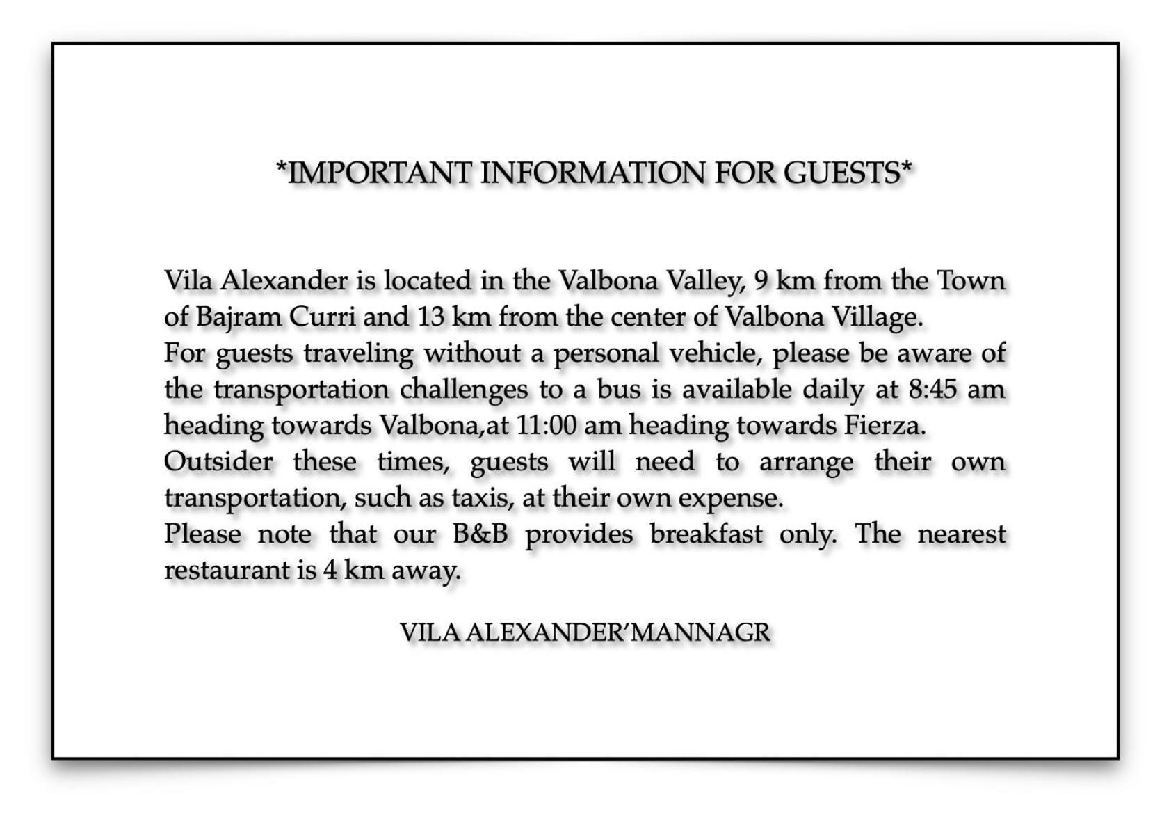 Vila Alexander B&B Valbone Exterior photo